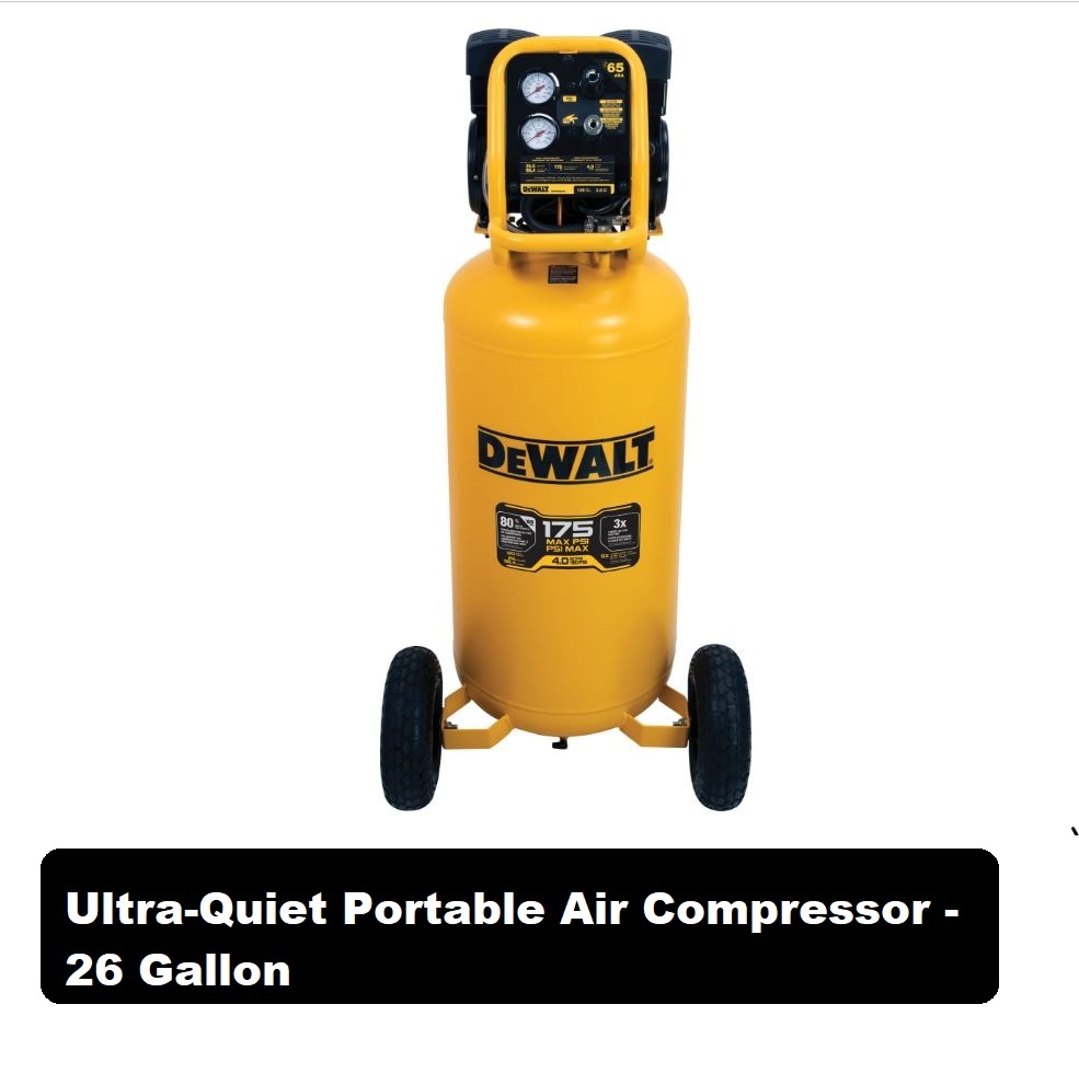 Ultra-Quiet Portable Air Compressor - 26 Gallon