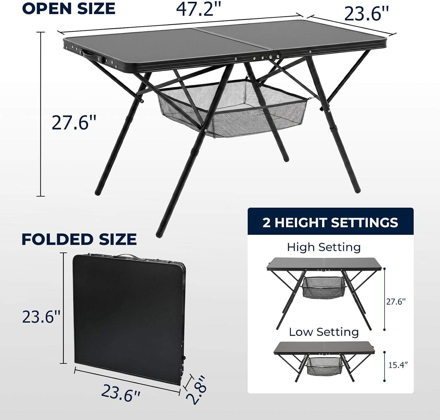 Camping Table - 47.2'' x 23.6'' with Carry Handle, Folding - photo 3