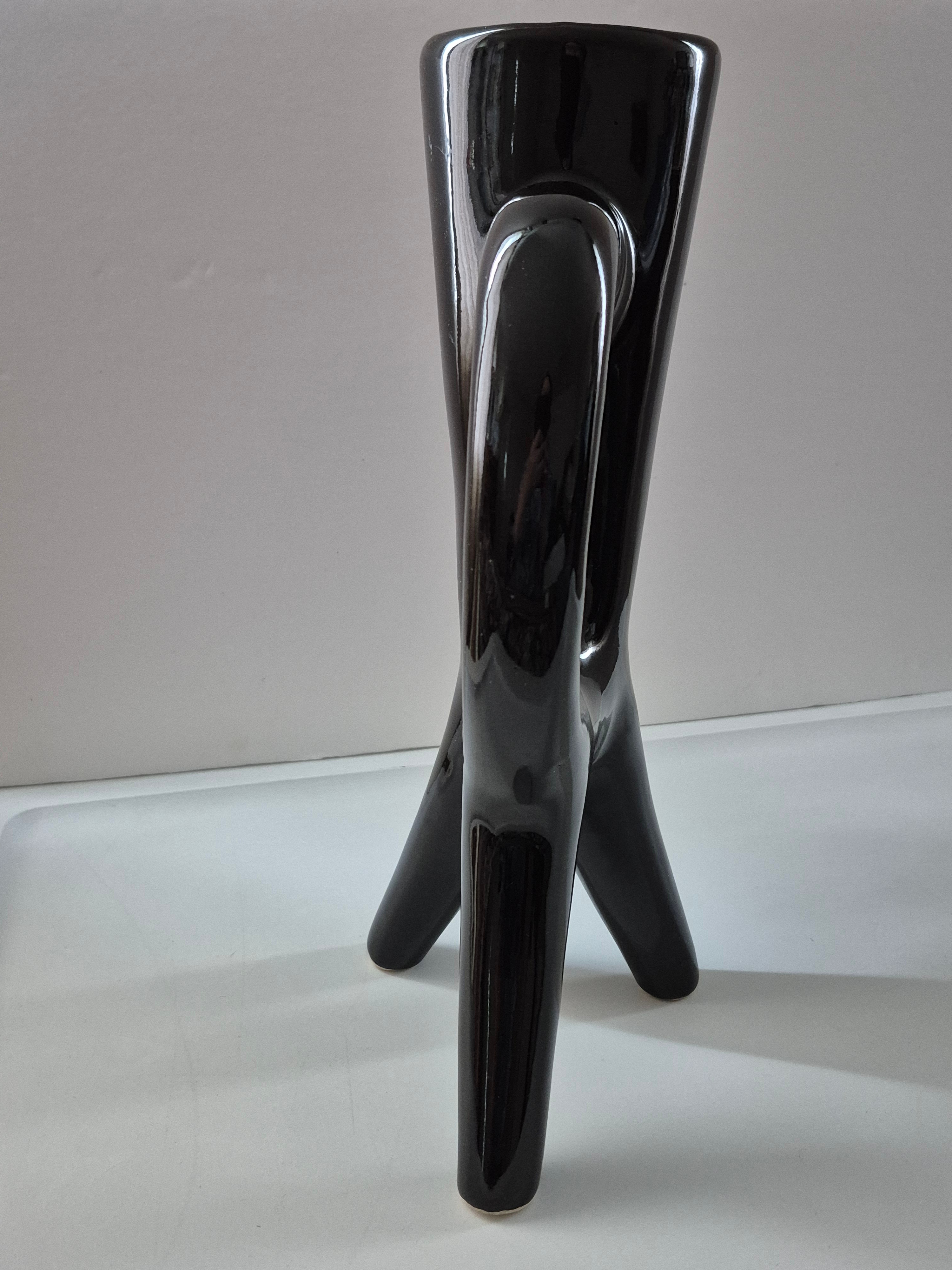 Glossy Black Ceramic Vase – 12" Avant Garde style - photo 3