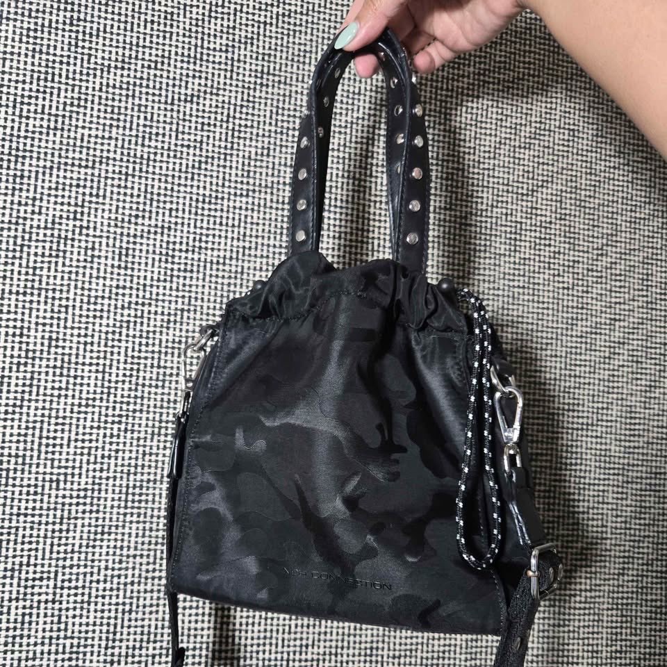 FRENCH CONNECTION Black Nylon Camo Print Bag