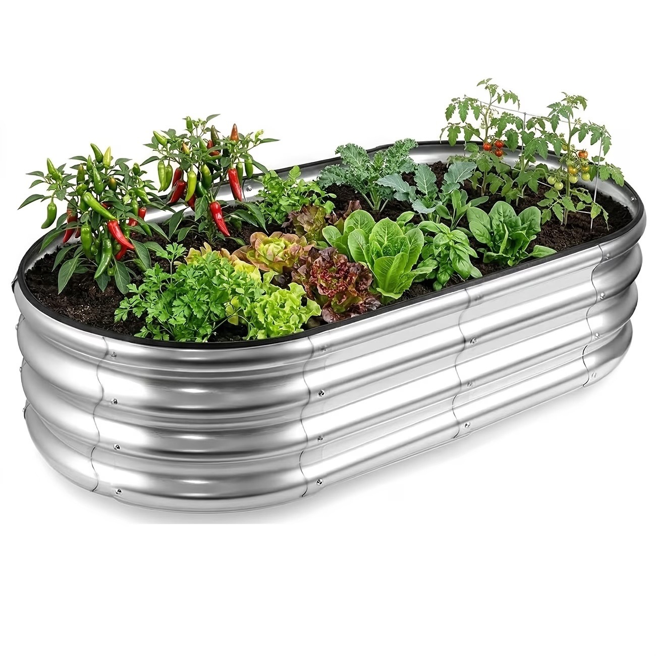 Galvanized Steel Oval Garden Bed Kit, 4x2x1ft