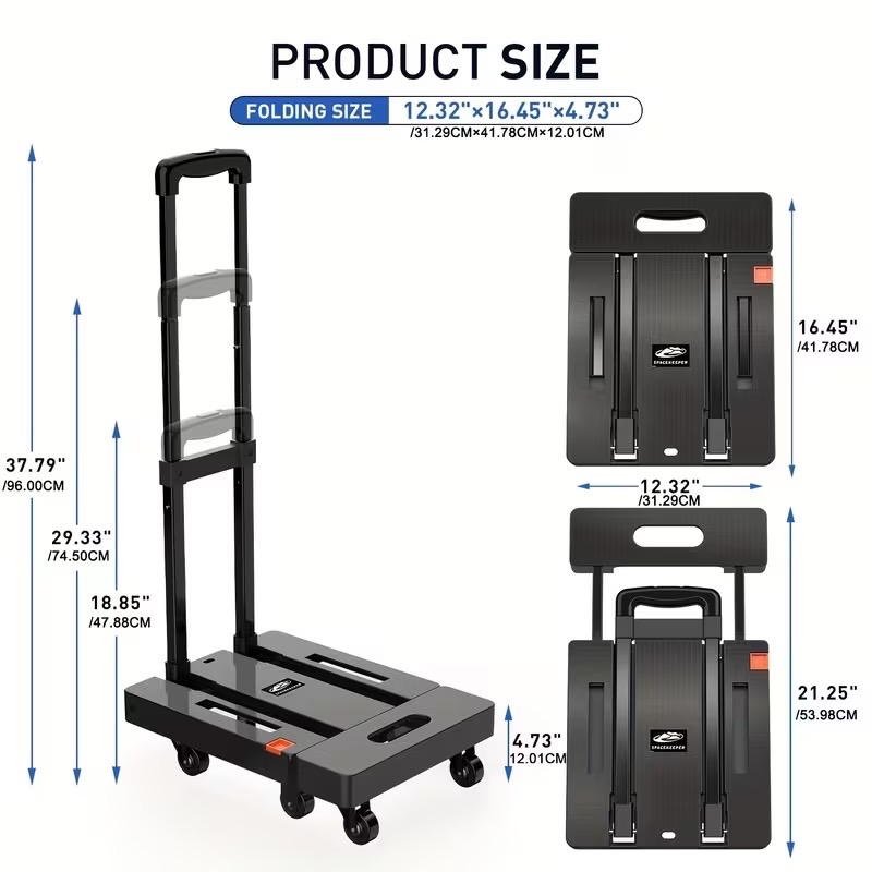 Folding Hand Truck, 6 Wheel, Extendable, Rated up to 500lbs - photo 2
