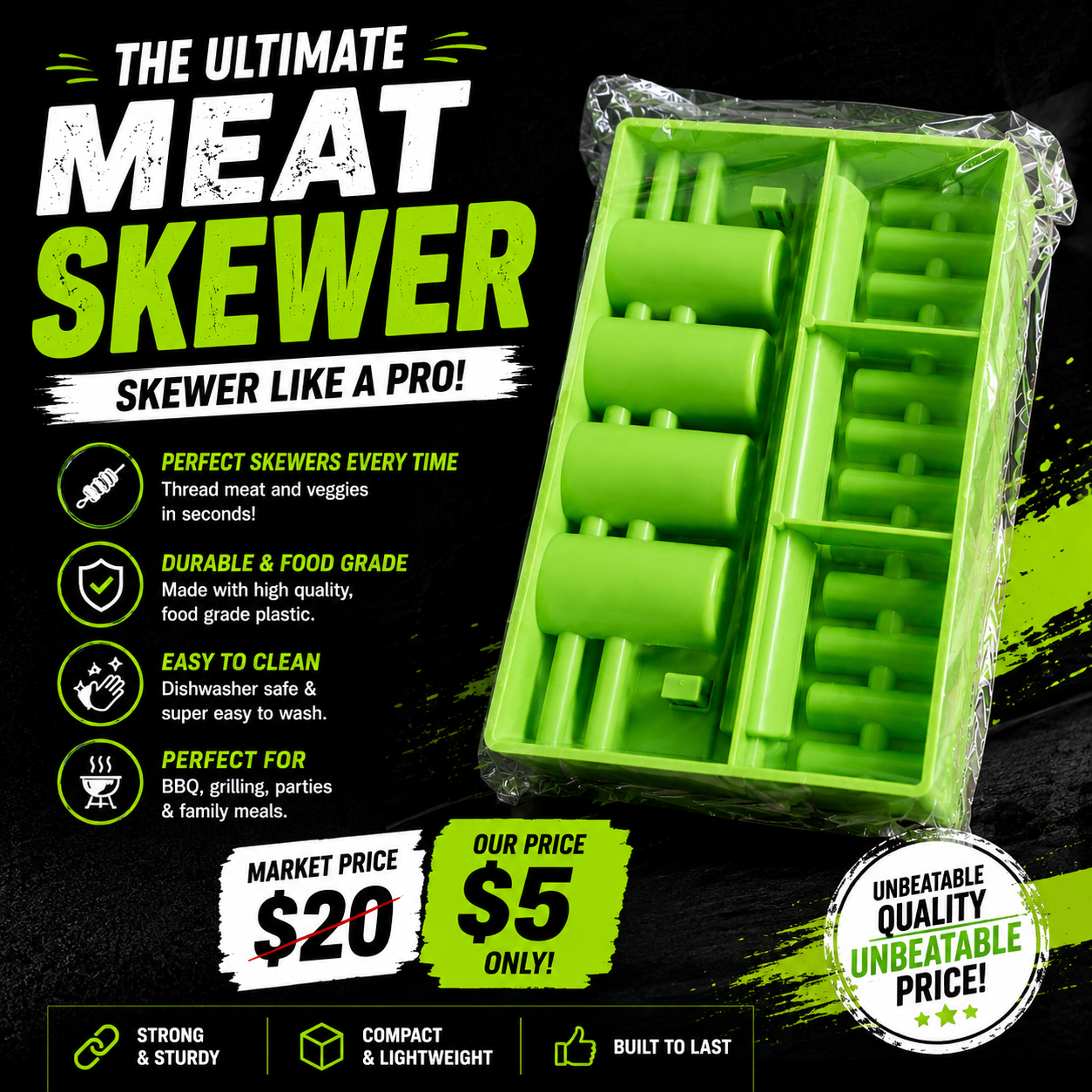 BBQ Meat Skewer Maker | Kebab Skewer Tool | Retail $20 | Only $5