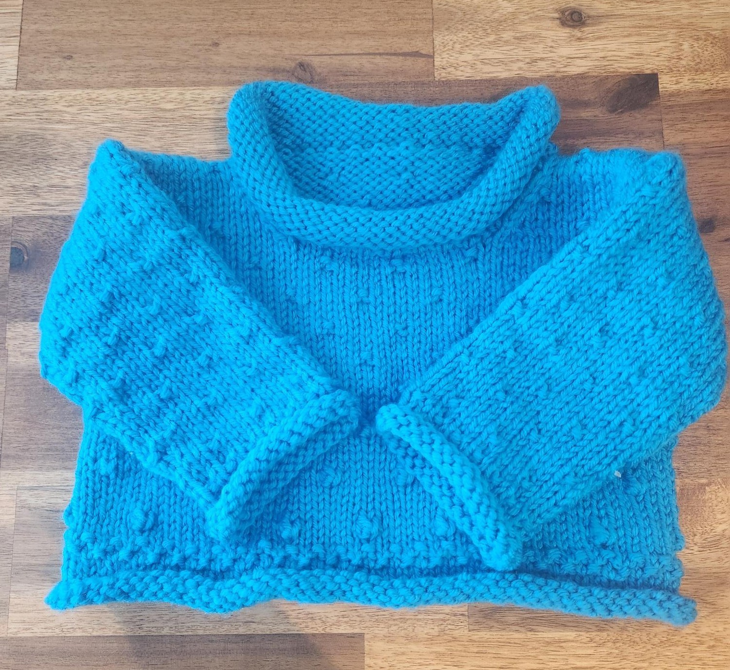 Vintage Hand-knit Blue Turtle Neck Sweater for Baby