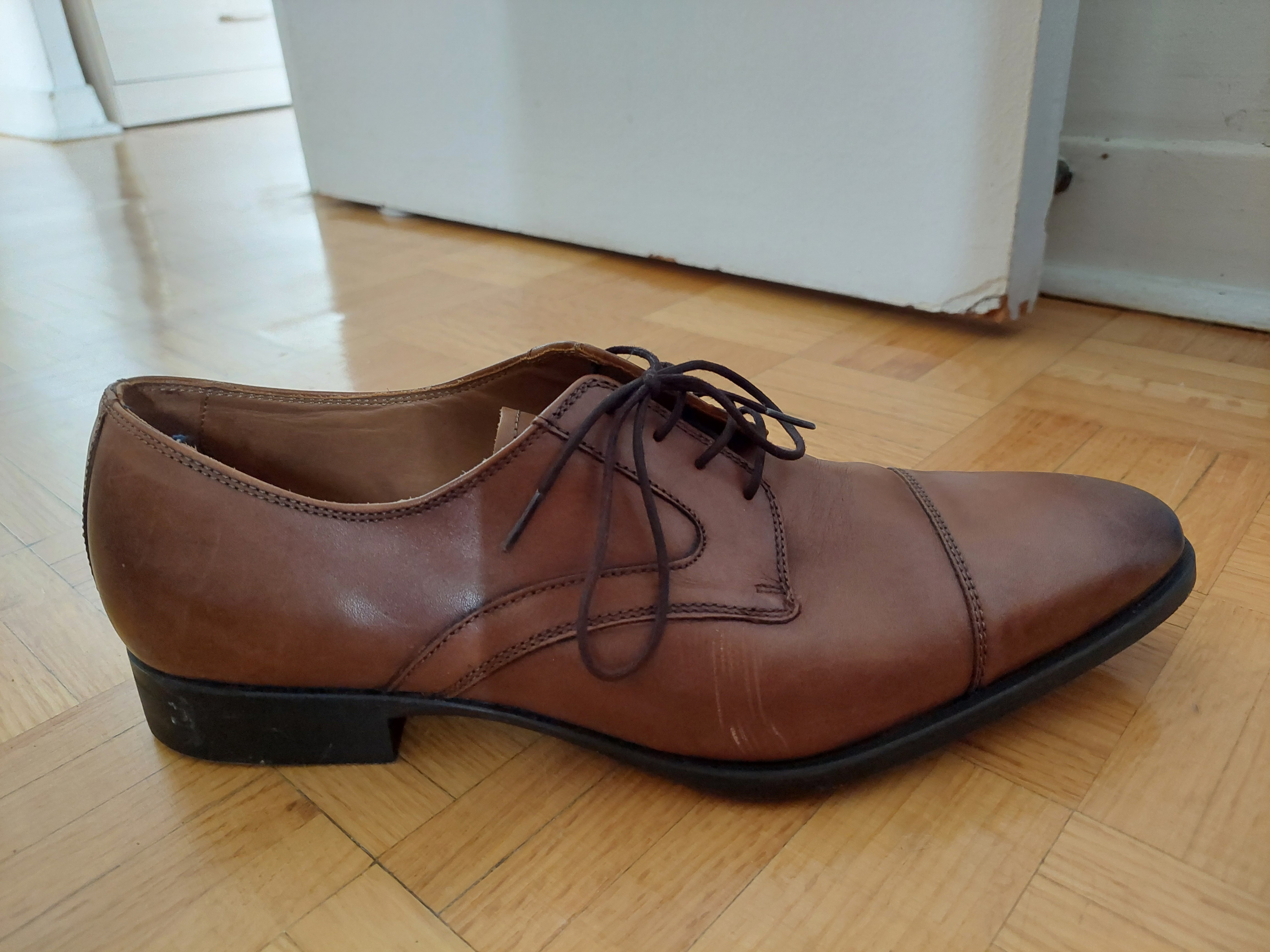 Men's Brown Leather Oxford Zara Man Cap Toe Lace-Up Dress Shoes - photo 4