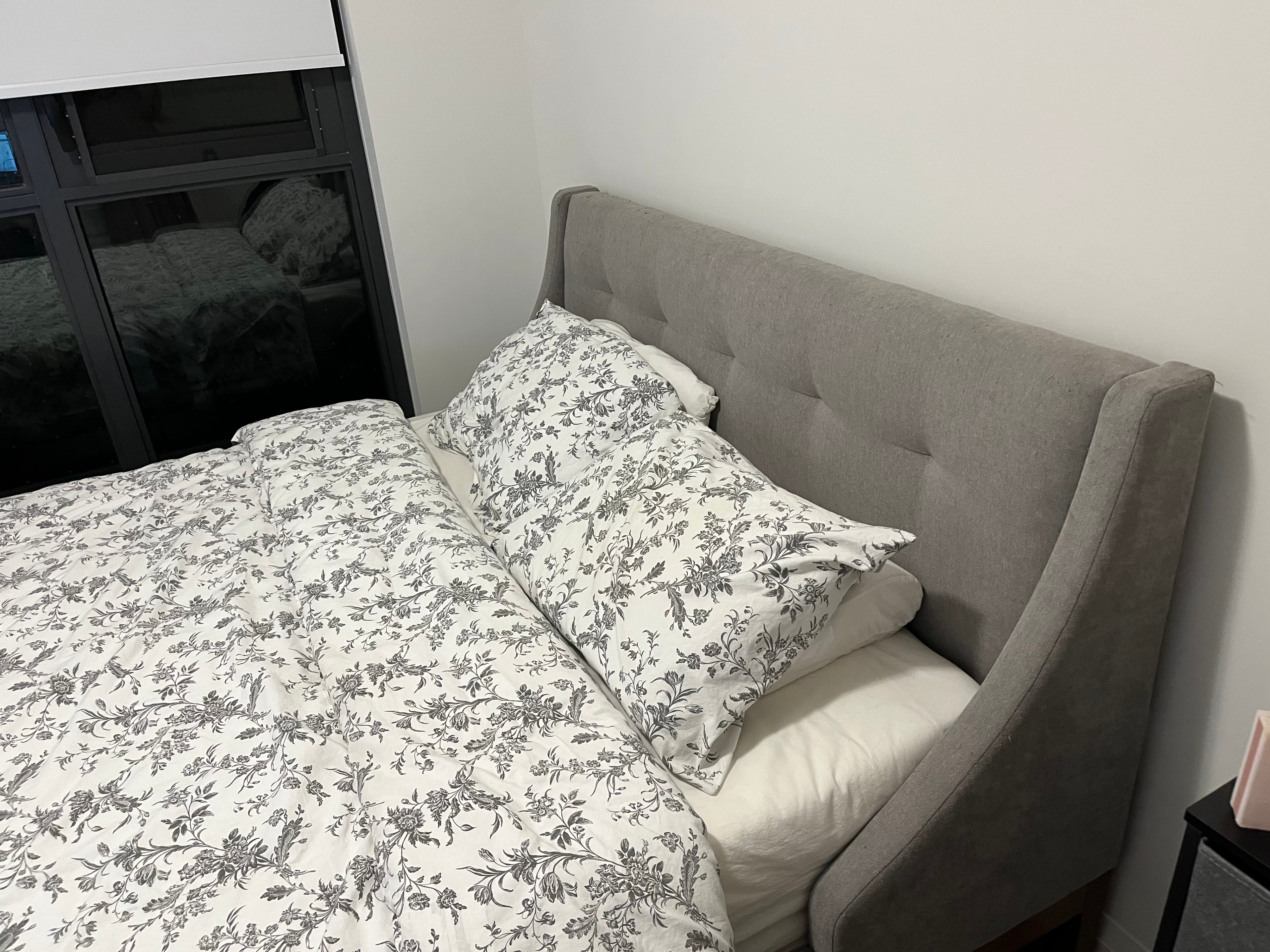 Grey Upholstered Wingback Bed Frame