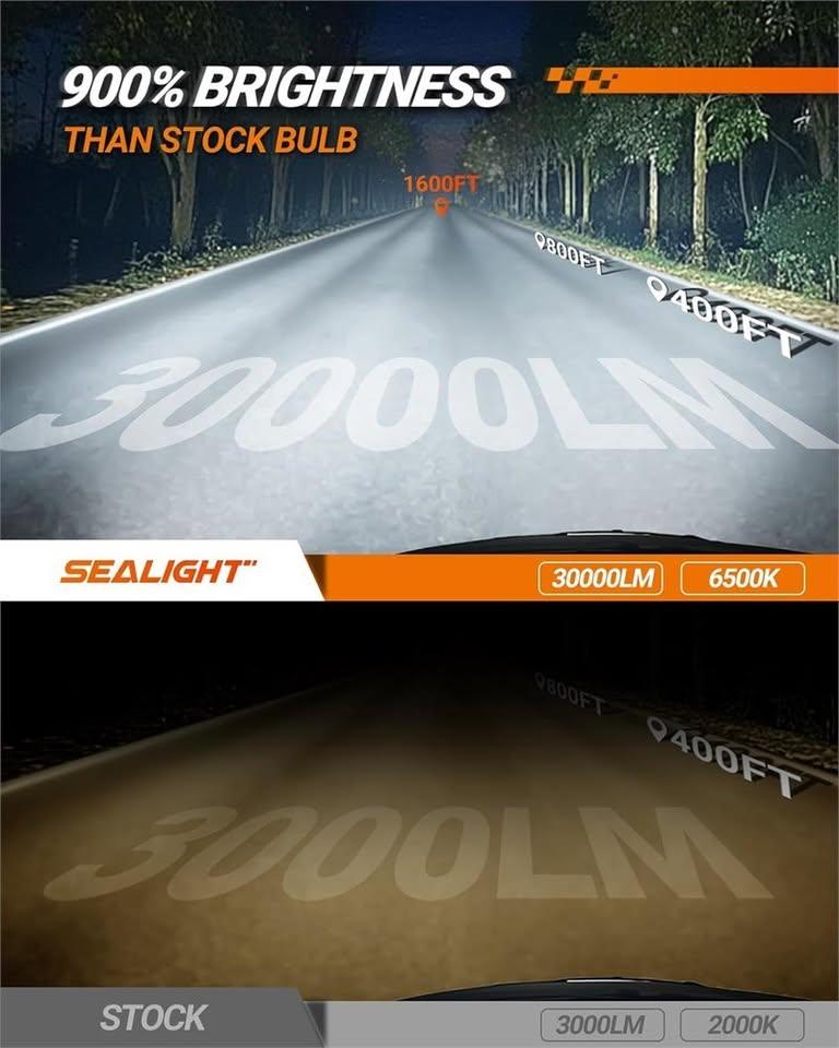 SEALIGHT H8/H9/H11/H16 LED Headlight Bulbs 80W 6500K Cool White - photo 2