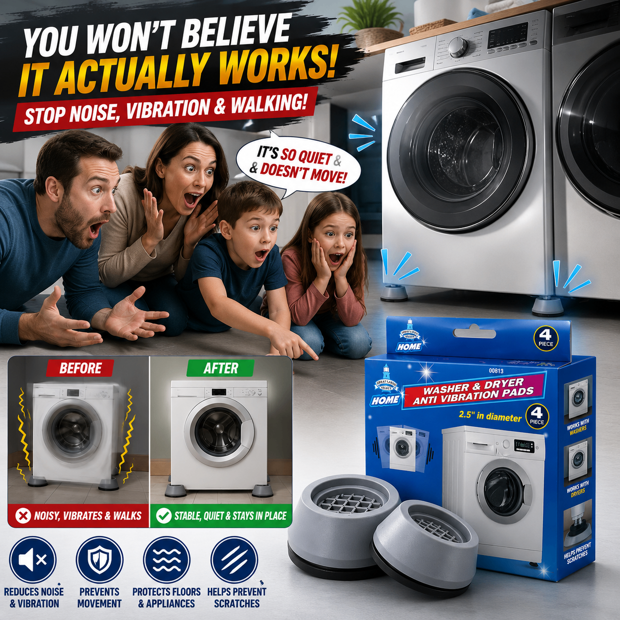 Washer & Dryer Anti Vibration Pads | 4 Pack | - photo 2