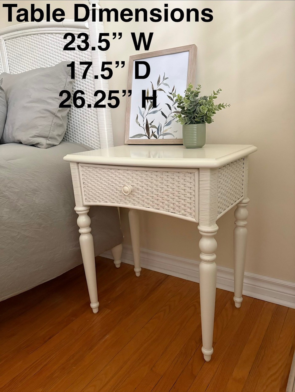 White Wicker Bed Frame and Nightstand Set - photo 3