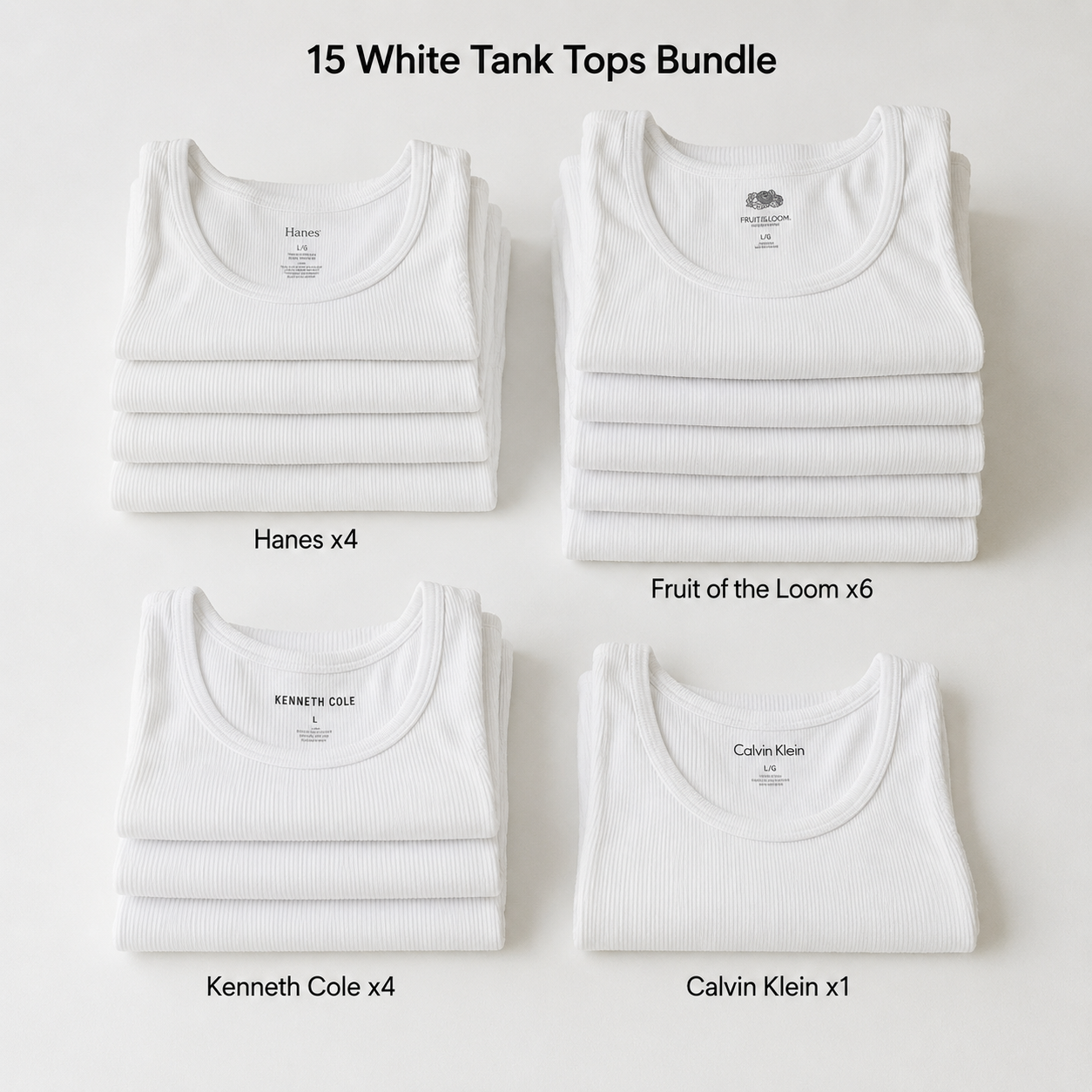 Men’s White Tank Tops / Undershirts Bundle – 15 Pieces – Size S