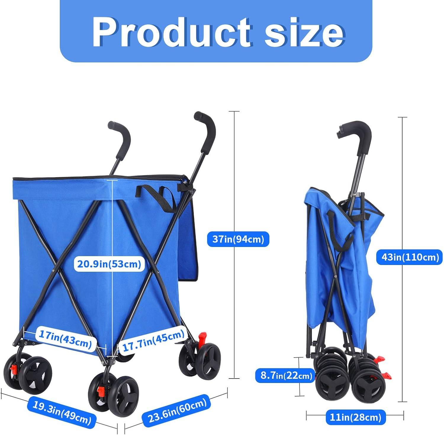 Foldable Shopping Cart with Wheels, 27 Gallon Large Capacity - photo 3