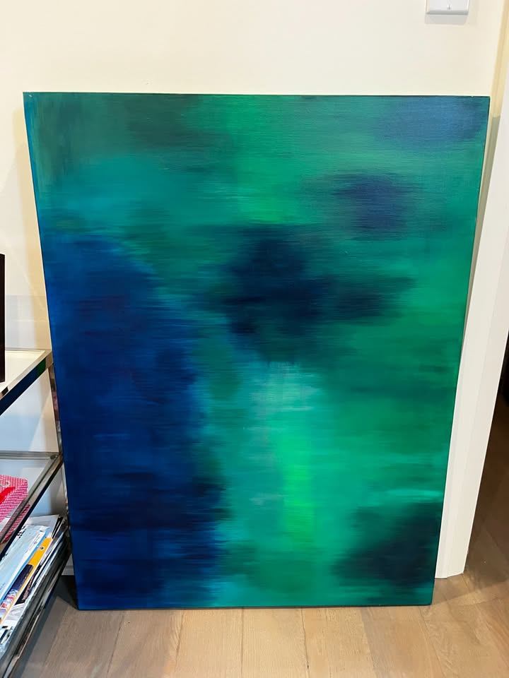 Large Blue & Green Abstract Canvas Painting