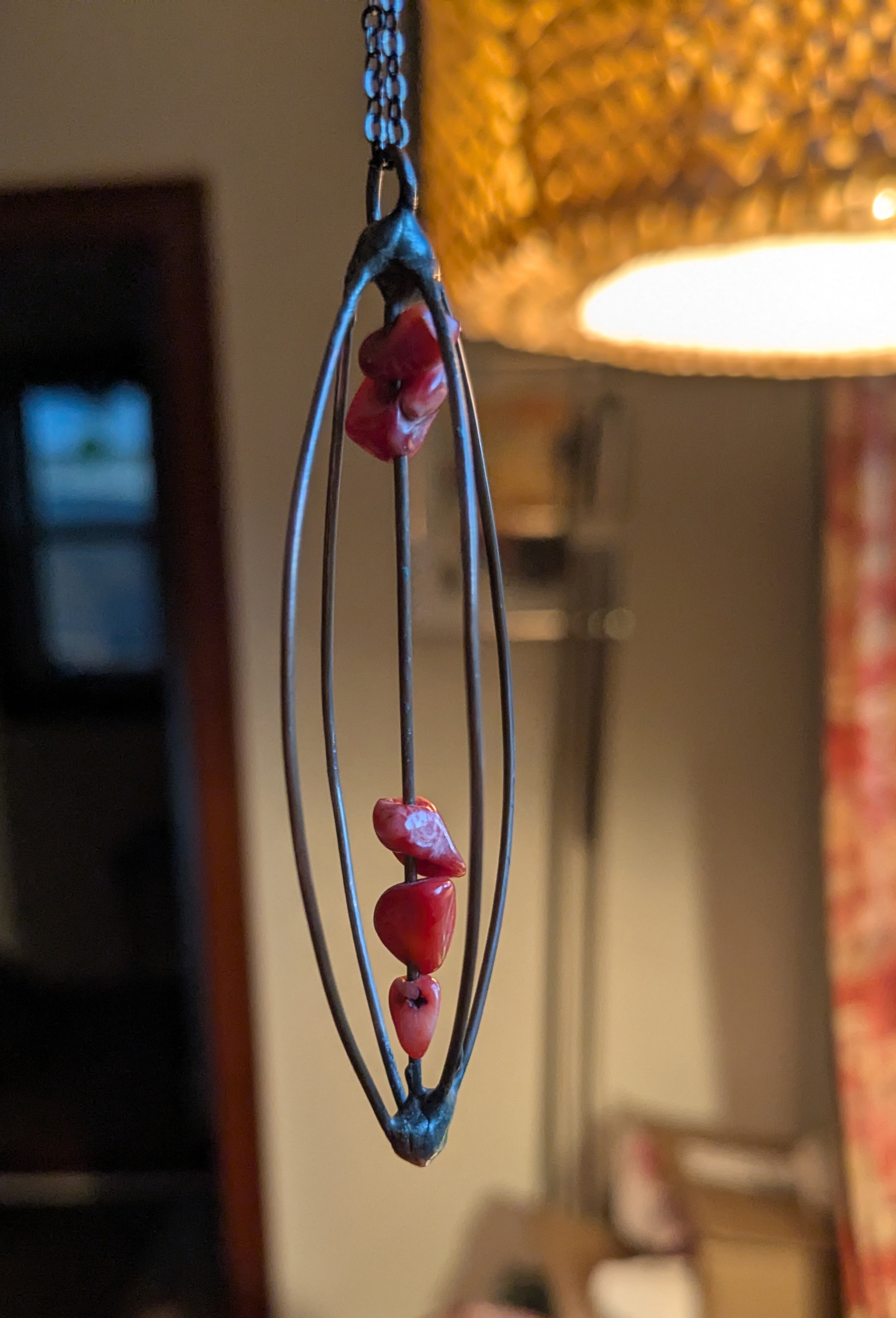 Kinetic necklace - red coral and copper wire - photo 4