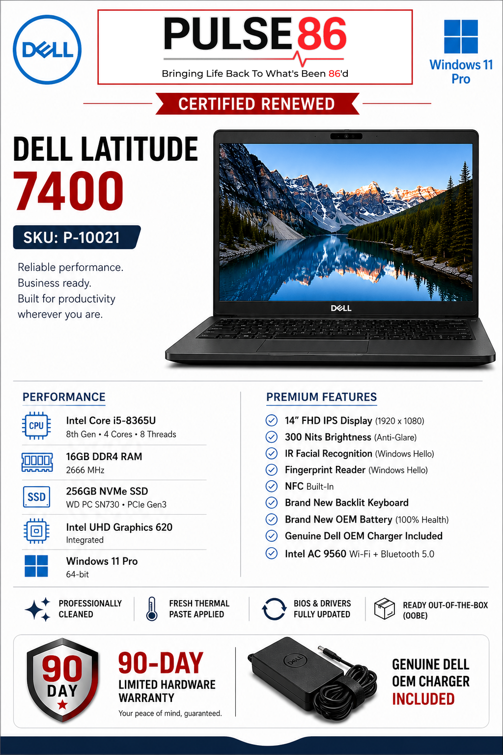Dell Latitude 7400 | i5 | 16GB | NEW Bat + KB | Grade A