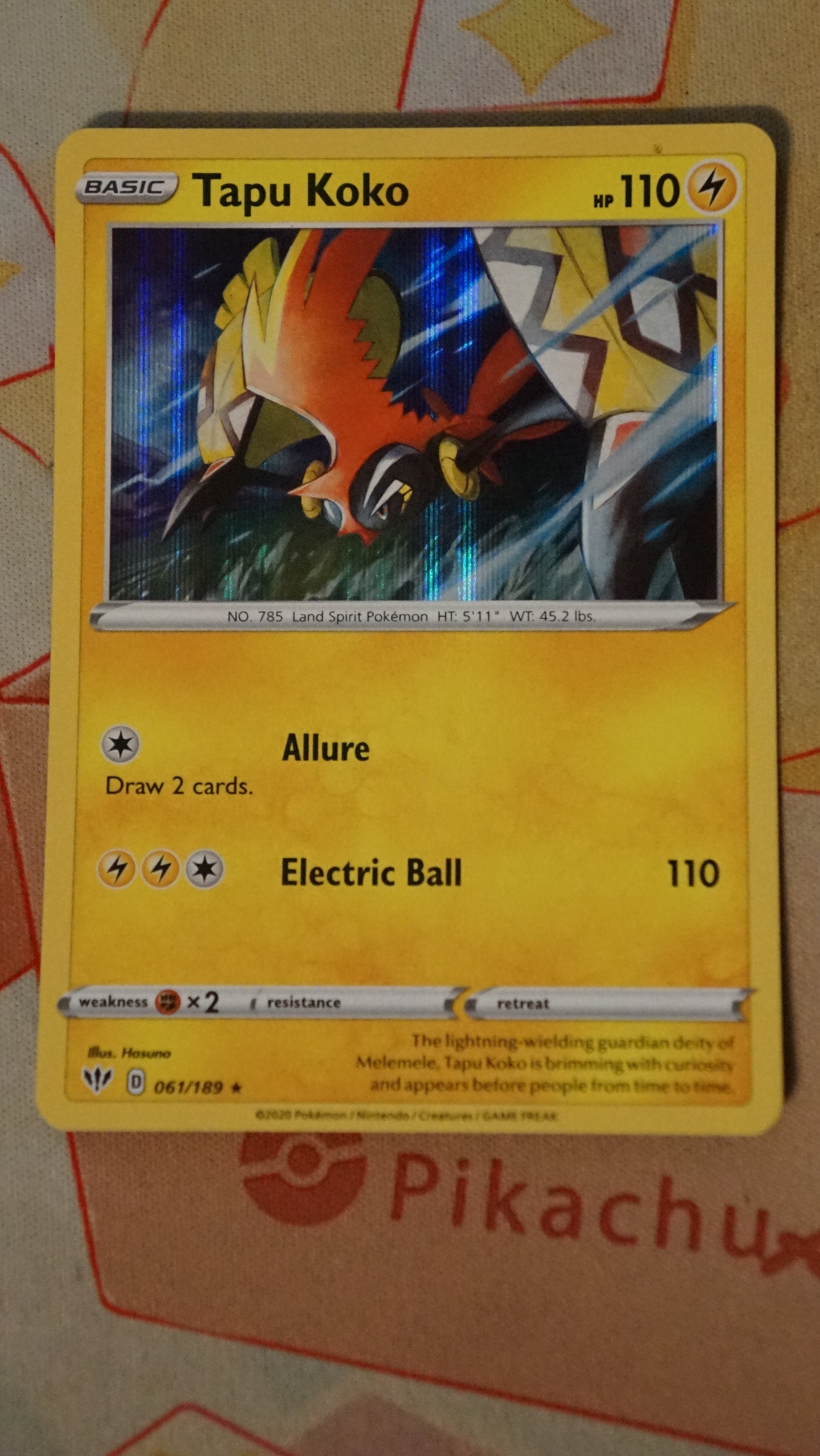 Pokemon Tapu Koko 061/189 Darkness Ablaze Holo LP - photo 3