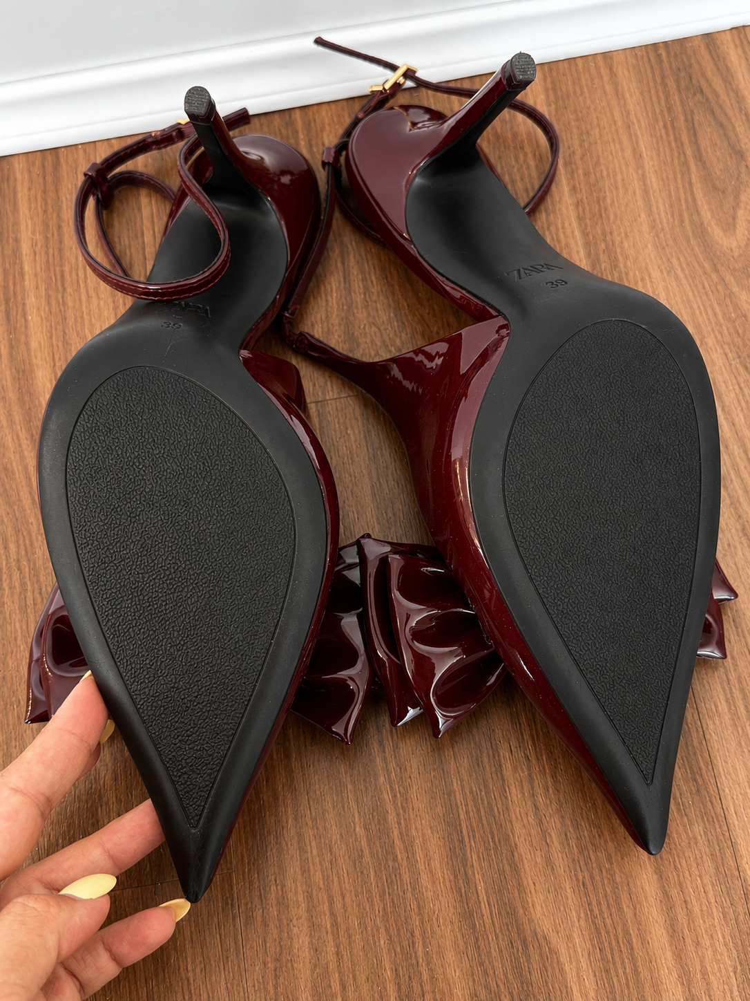 Zara Burgundy Patent Bow Slingback Heels – Women's Size 39 - photo 5
