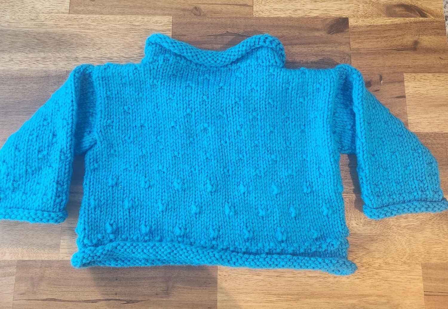 Vintage Hand-knit Blue Turtle Neck Sweater for Baby - photo 2