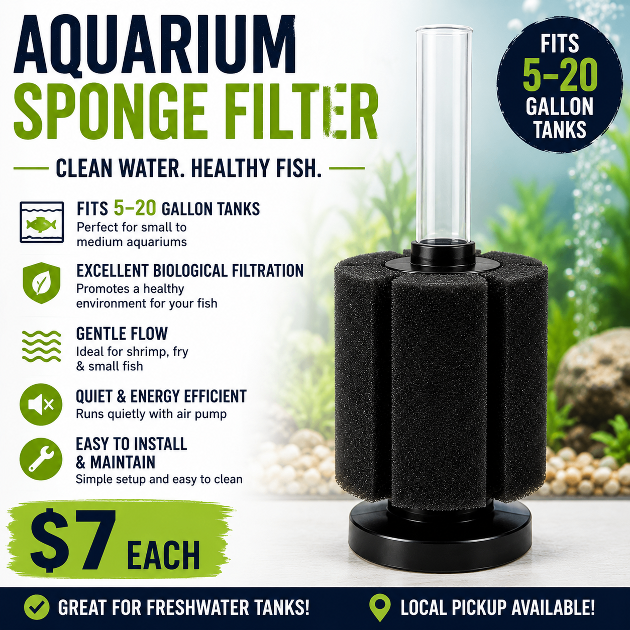 Aquarium Sponge Filter – $7 Each 🐟