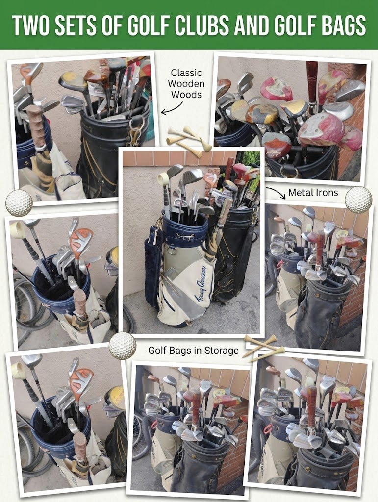 Two Sets of Golf Clubs and Golf Bags.