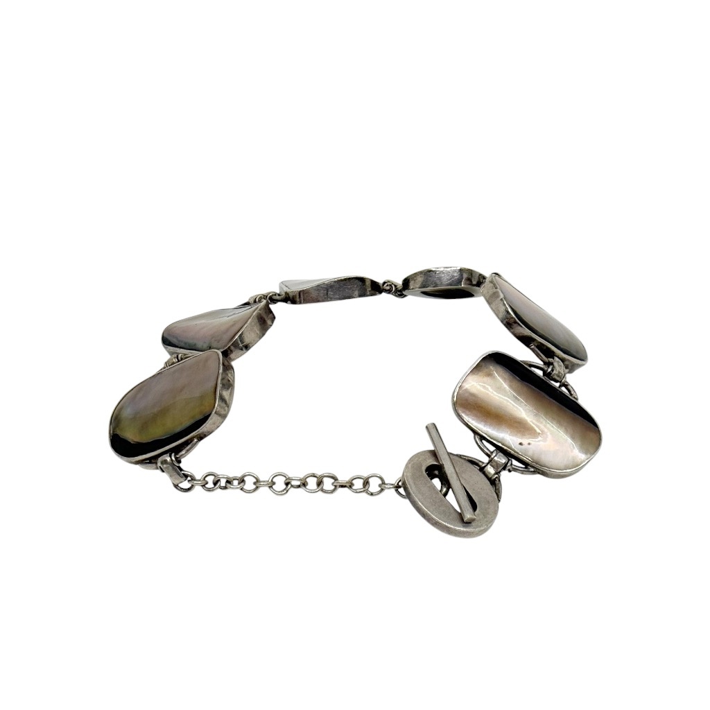 sterling silver abalone pearl shell link bracelet - photo 4