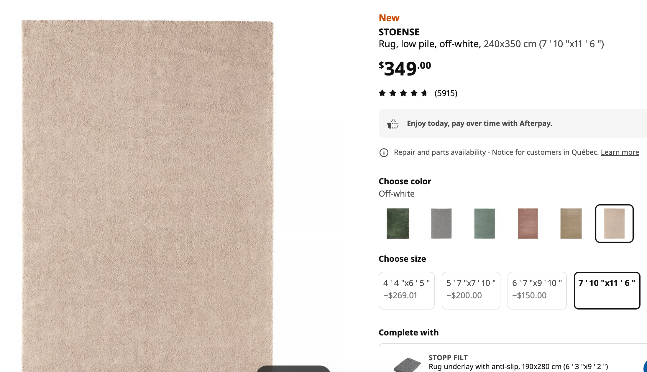 IKEA STONSE low-pile off-white rug - photo 2