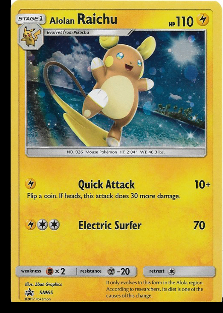 Pokemon Alolan Raichu SM65 Black Star Promo Holo NM