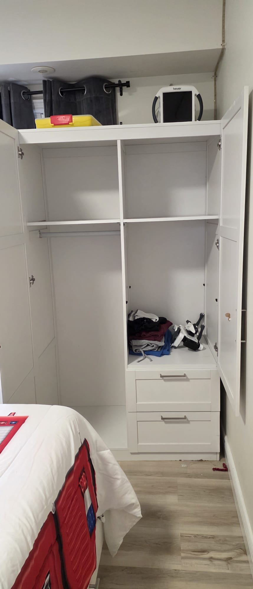 White 2-Door Wardrobe Armoire with Built-In Drawers & Shelves