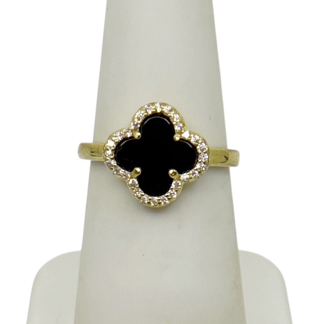 Gold Vermeil sterling silver onyx & cubic zirconia clover ring - photo 2