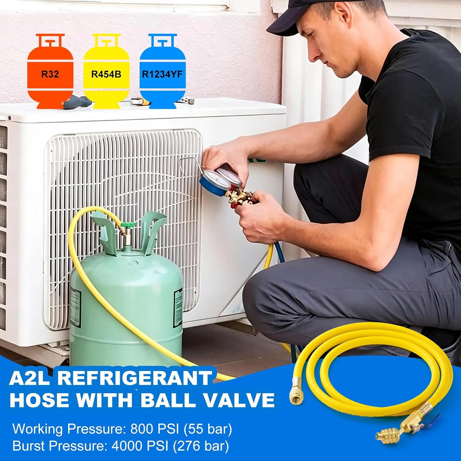 A2L Refrigerant Charging Hose with Ball Valve for R-32 & R-454B, - photo 2