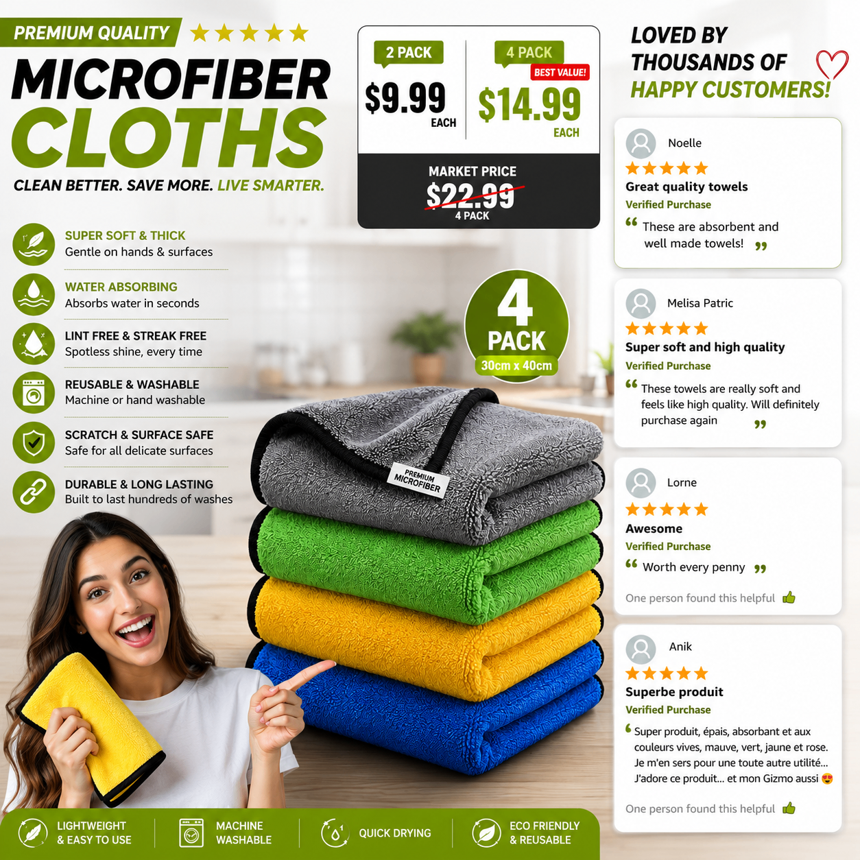 Premium 600 GSM Microfiber Cleaning Cloths | 2 Pack or 4 Pack - photo 2