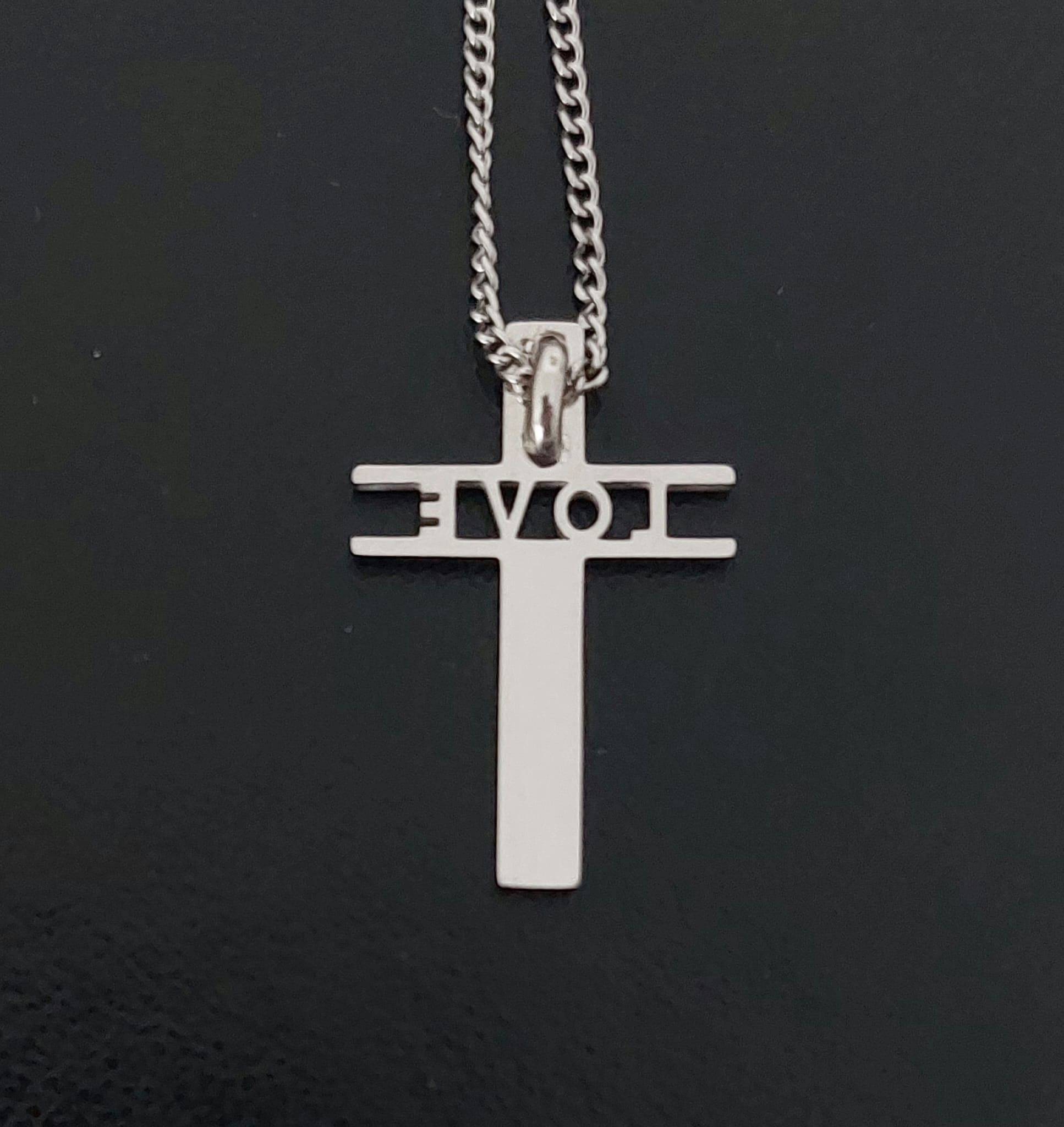 Roman Brand Silver-Tone Metal "LOVE" Cross Pendant Necklace - photo 4