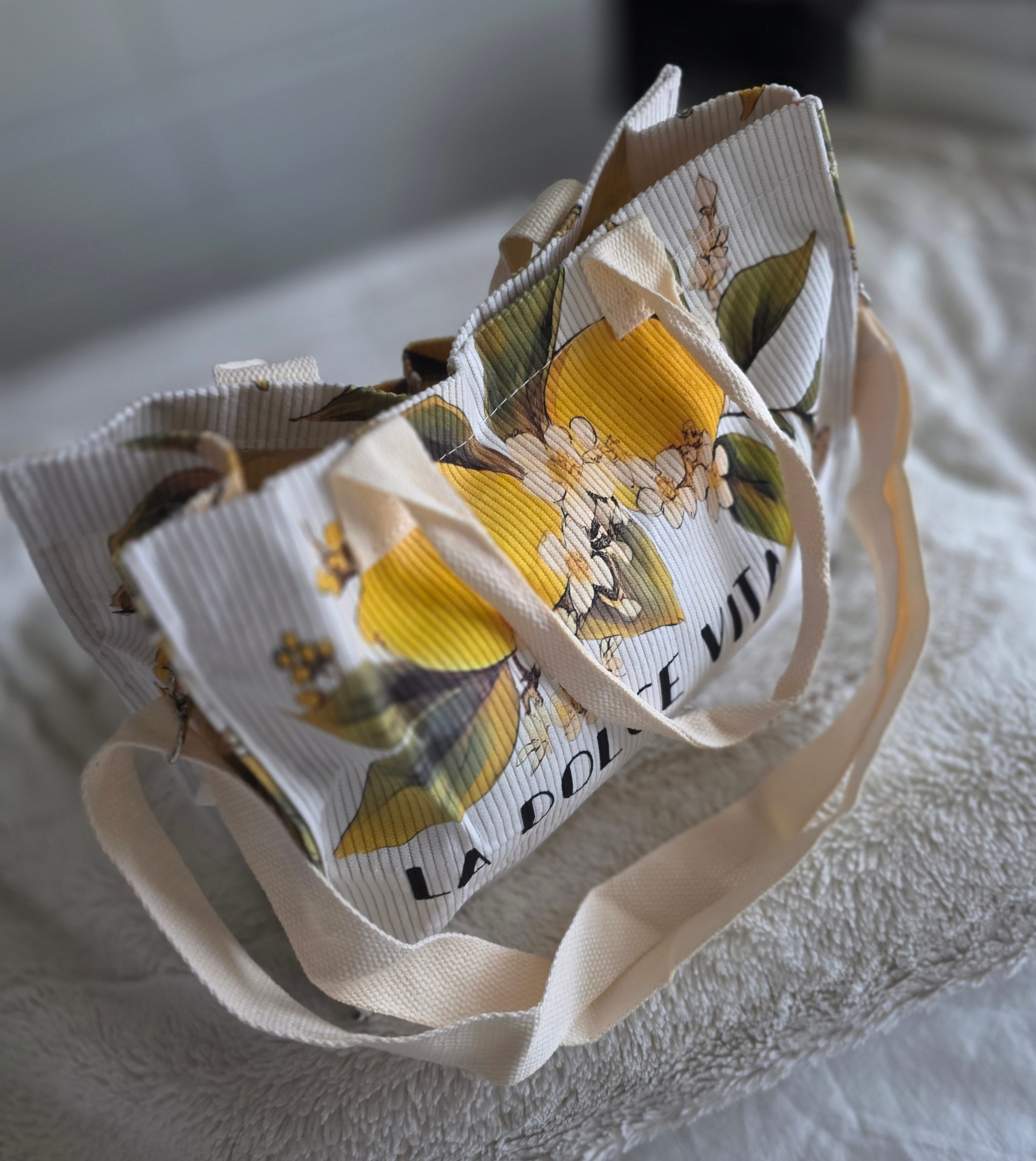 Ladies-Medium-Lemon Floral-"LADOLCEVITA" Corduroy Tote Bag - photo 4