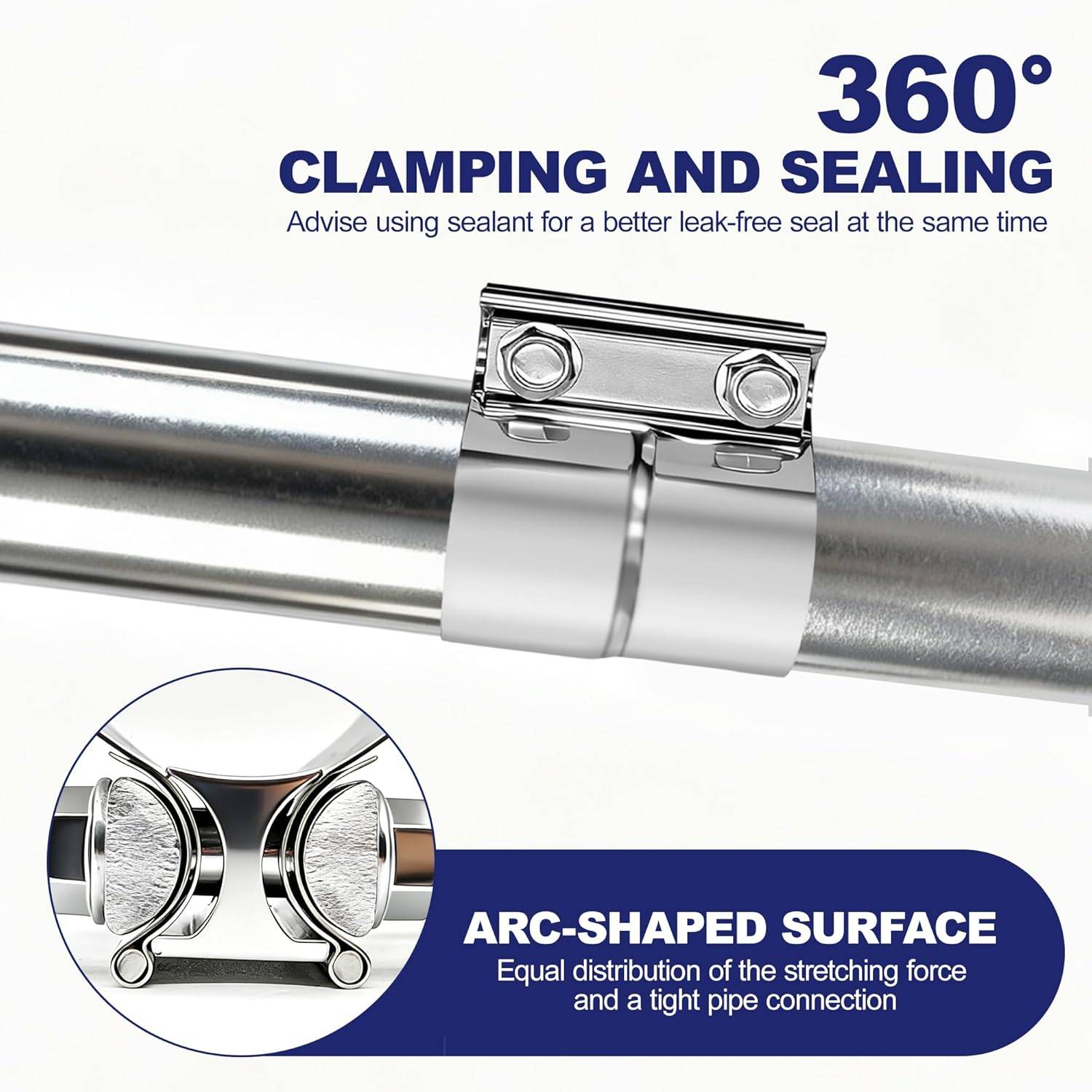 2.5" Exhaust Clamps Stainless Steel Lap Joint 4PC - photo 4