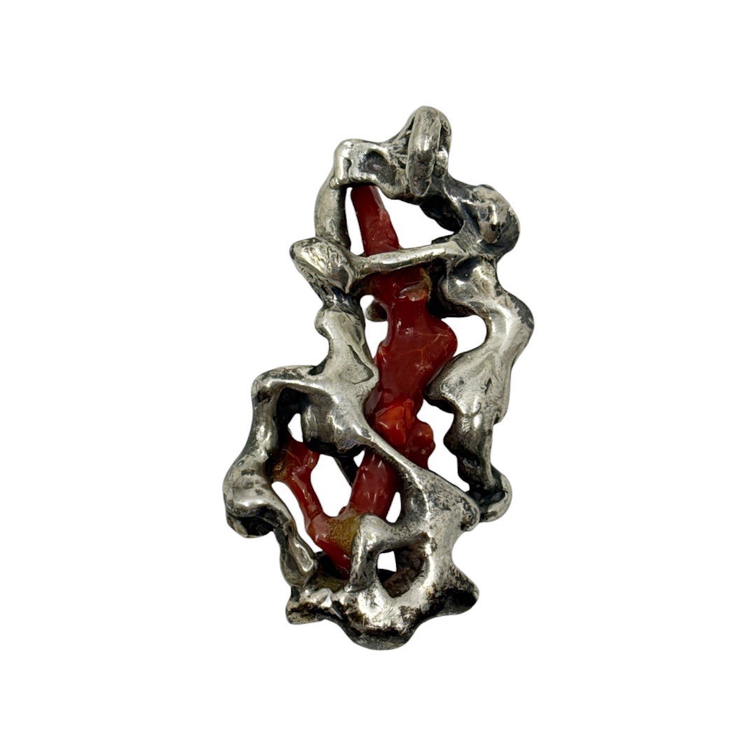 Abstract 925 sterling silver mediterranean coral pendant - photo 5