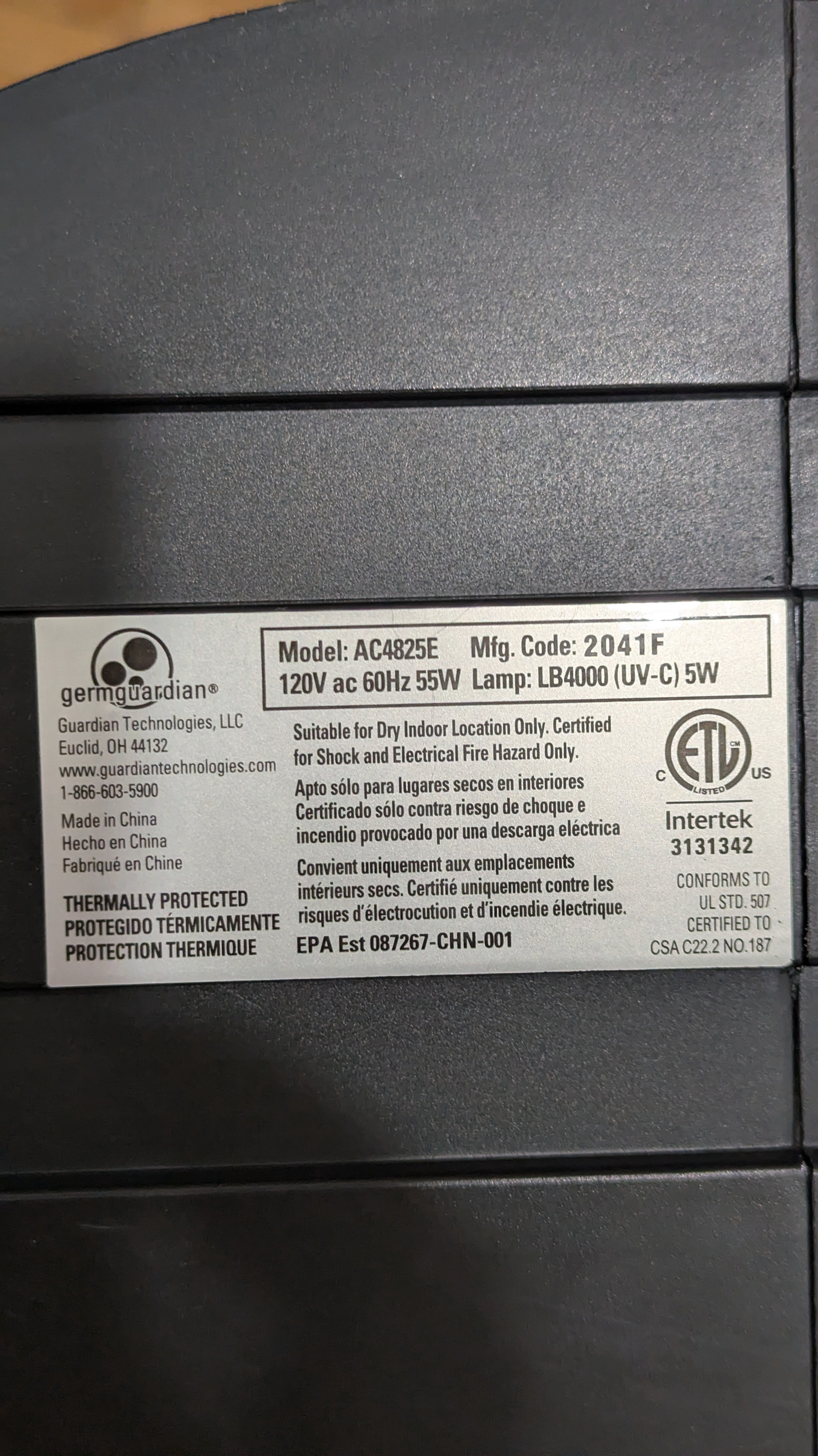 GermGuardian AC4825E 4-in-1 HEPA Filter & UVC Tower Air Purifier - photo 3