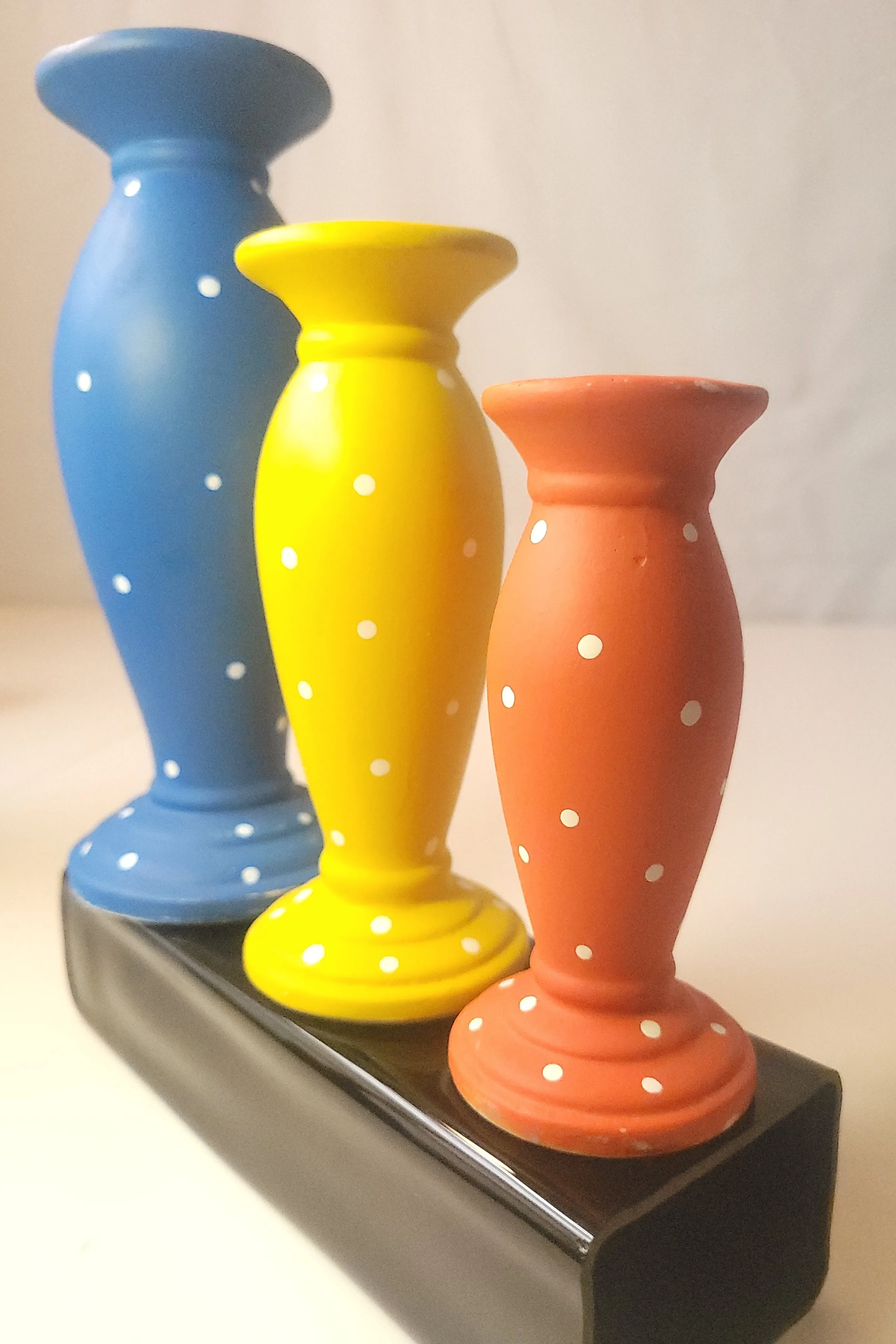 1990s Polka Dot Ceramic Taper Candle Holders Set of 3 Colours - photo 2