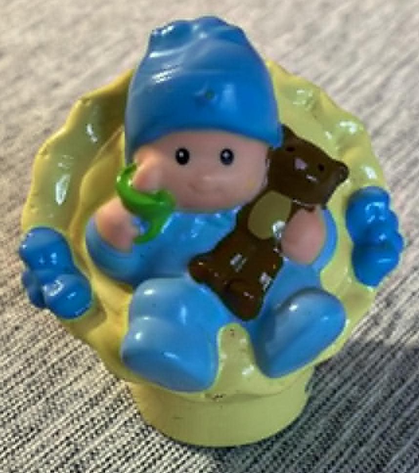 2008 Little People Baby Boy in Yellow Basket Seat