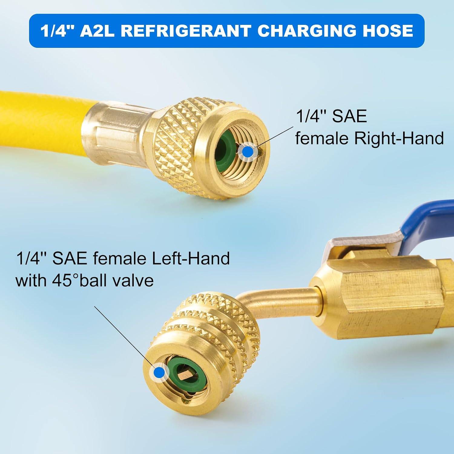 A2L Refrigerant Charging Hose with Ball Valve for R-32 & R-454B, - photo 3
