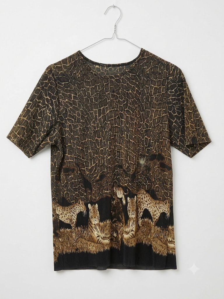 Safari Plissé Top Tiger Leopard Short Sleeve Blouse - photo 4