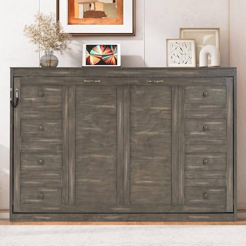 Queen Murphy Bed Cabinet - Hydraulic Lift, LED, Wood Slats - photo 5