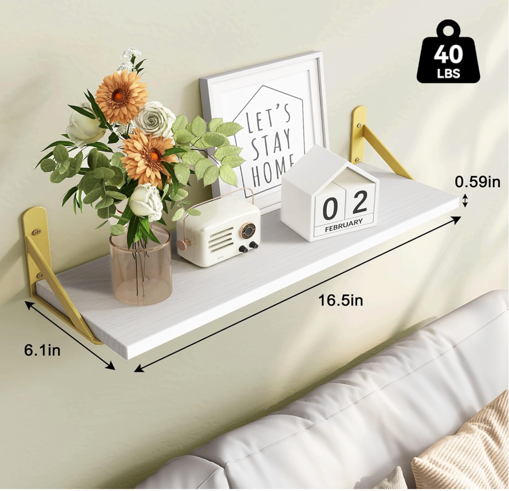 NEVER USED White Wood Wall Floating Shelves Set of 4, 16.5 Inch) - photo 3