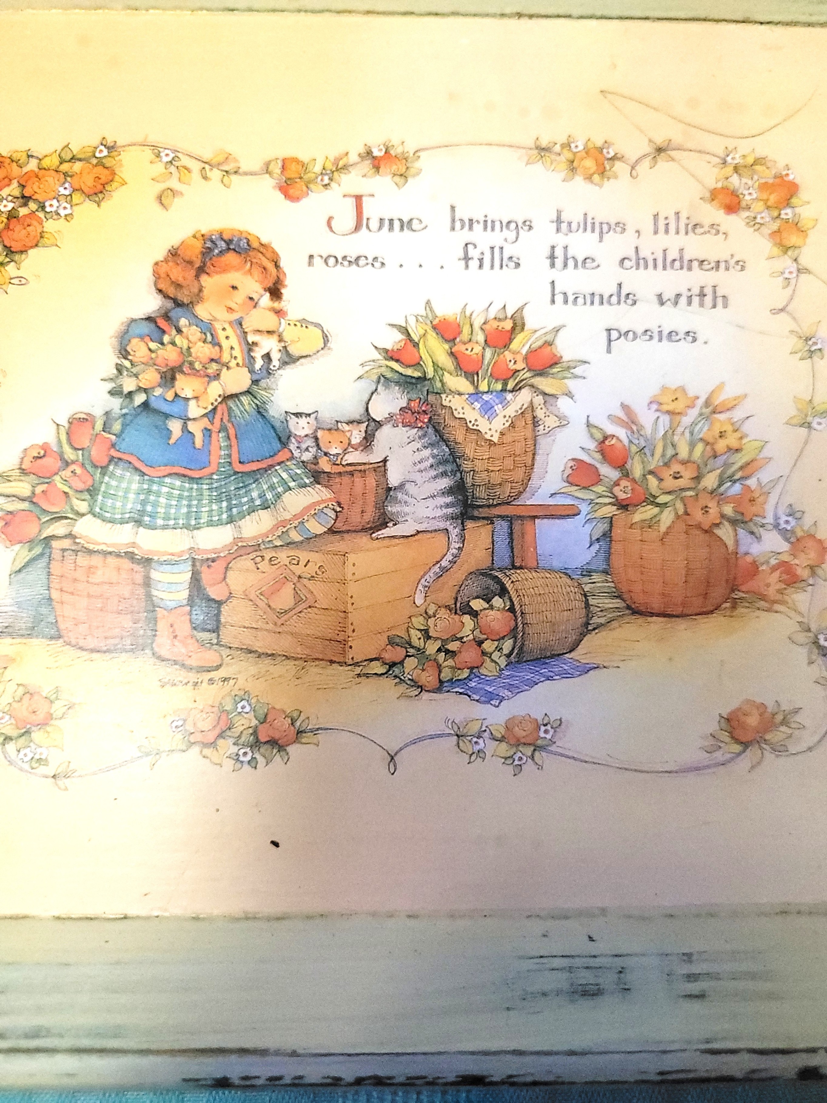Shabby Chic Wooden Serving Tray Cottagecore June Poem Cat Decor - photo 4