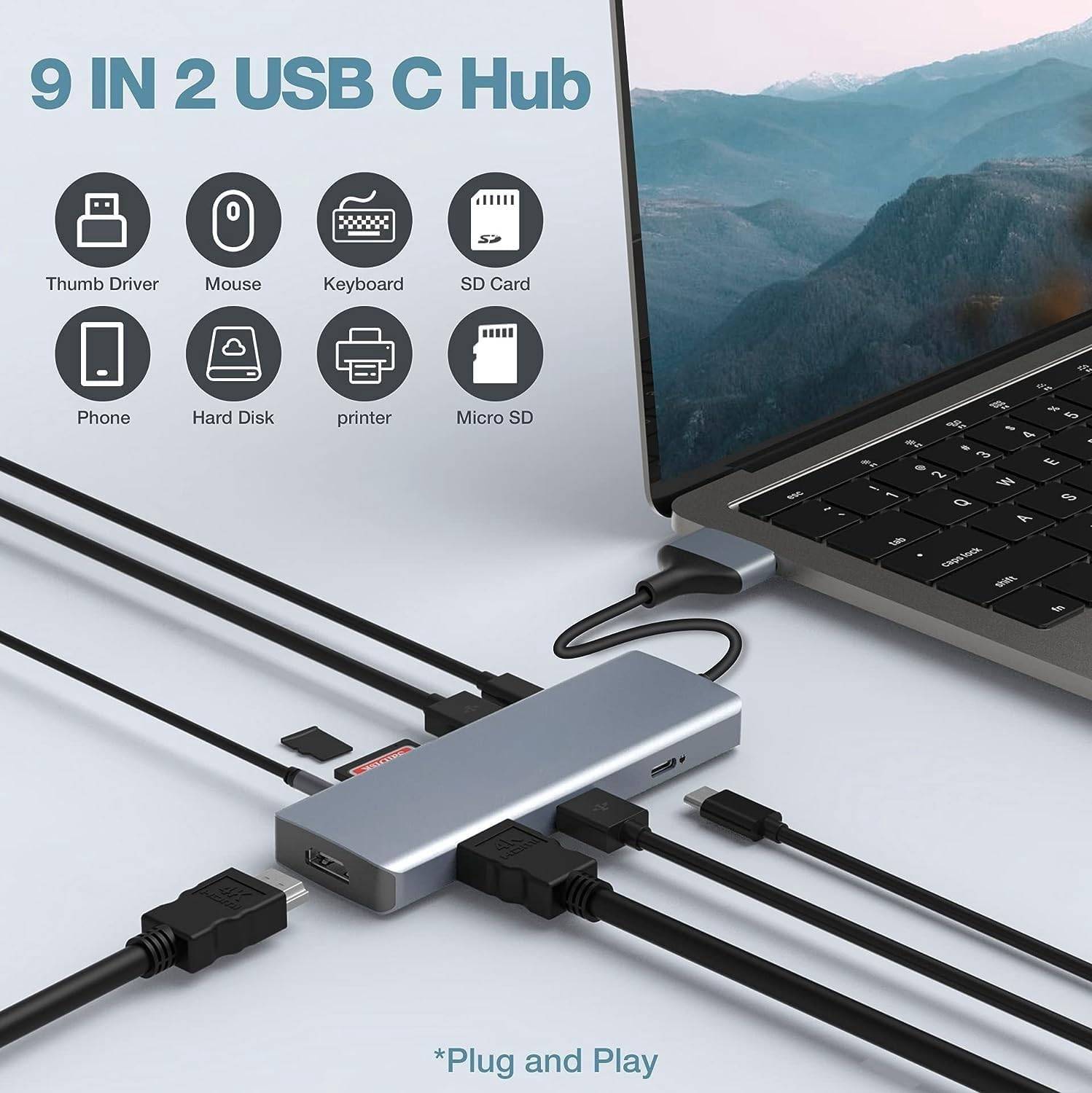 AUKEY 9-in-2 USB-C Hub for MacBook Dual USB-C Connector 4K HDMI - photo 4
