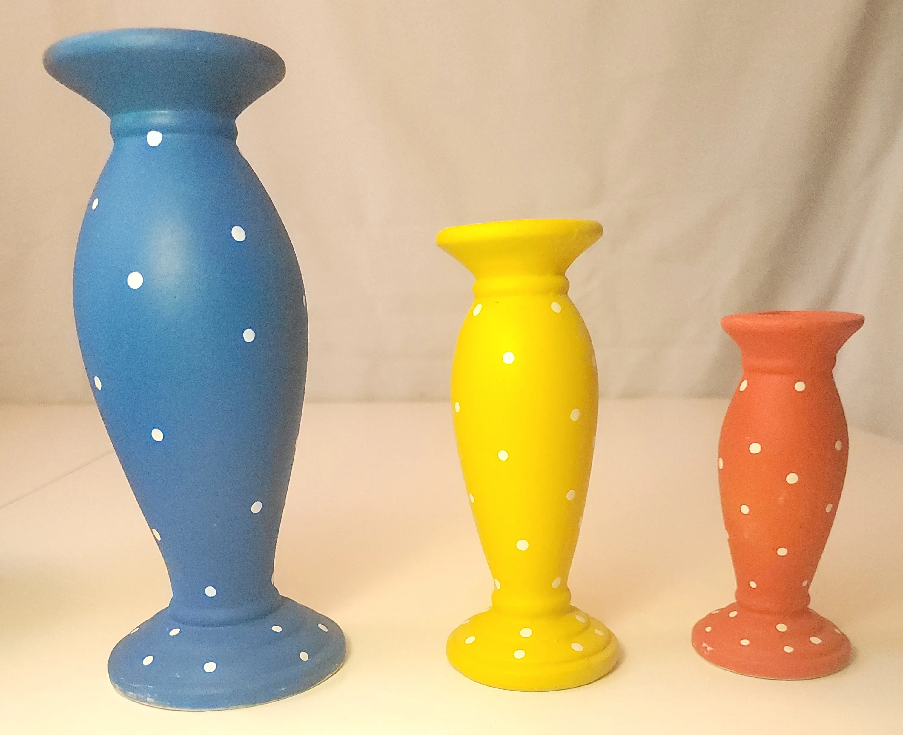 1990s Polka Dot Ceramic Taper Candle Holders Set of 3 Colours