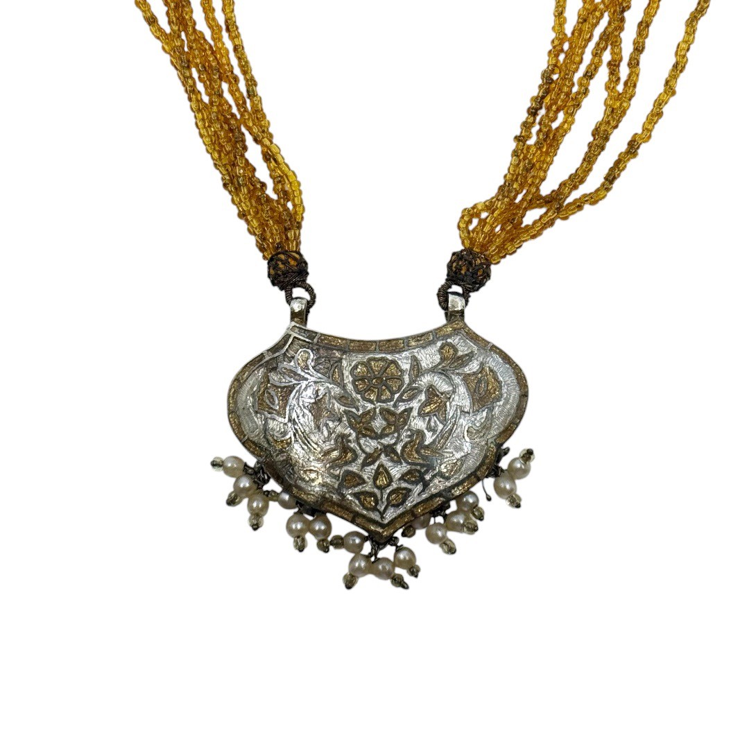 Indian 925 sterling silver pearl & enamel cord necklace