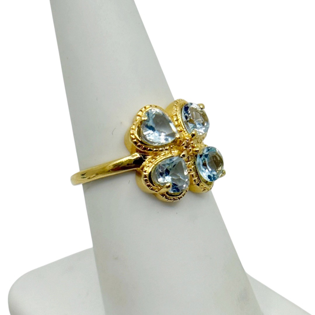 Gold Vermeil 925 sterling silver Blue Topaz clover ring - photo 4