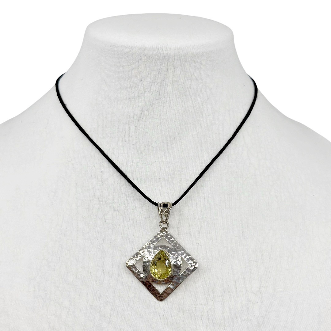 Vintage 925 sterling silver citrine hammered pendant - GM1238 - photo 3