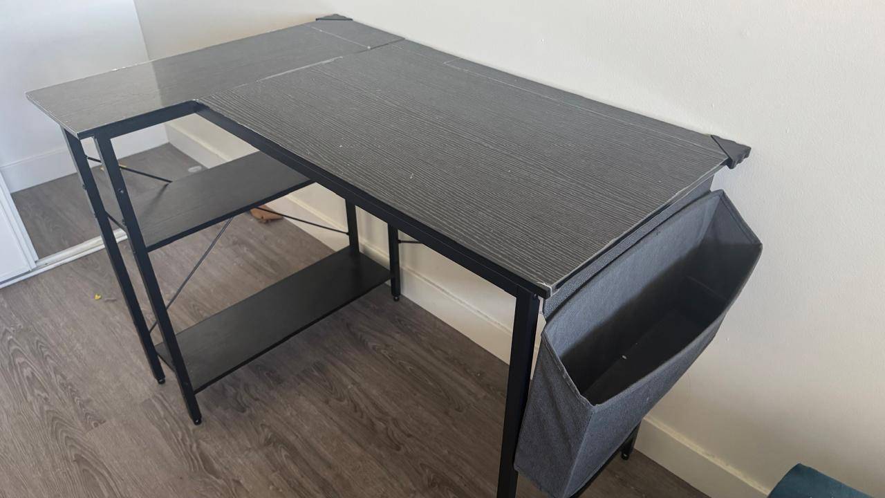 Black L-Shaped Desk with Shelves - photo 2