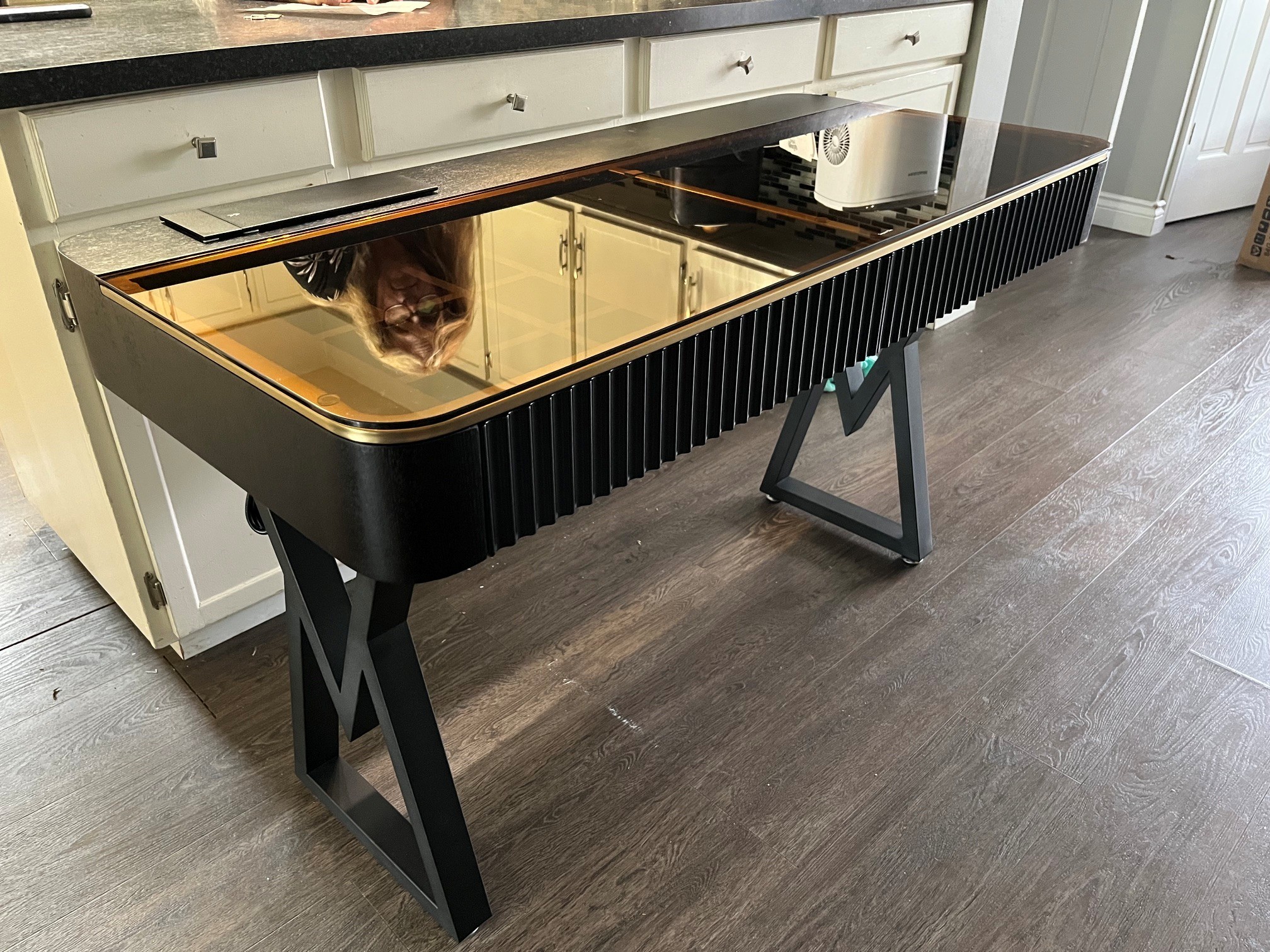 Lartis Office Desk / Makeup Vanity Table, Glass Top & AC/USB NEW