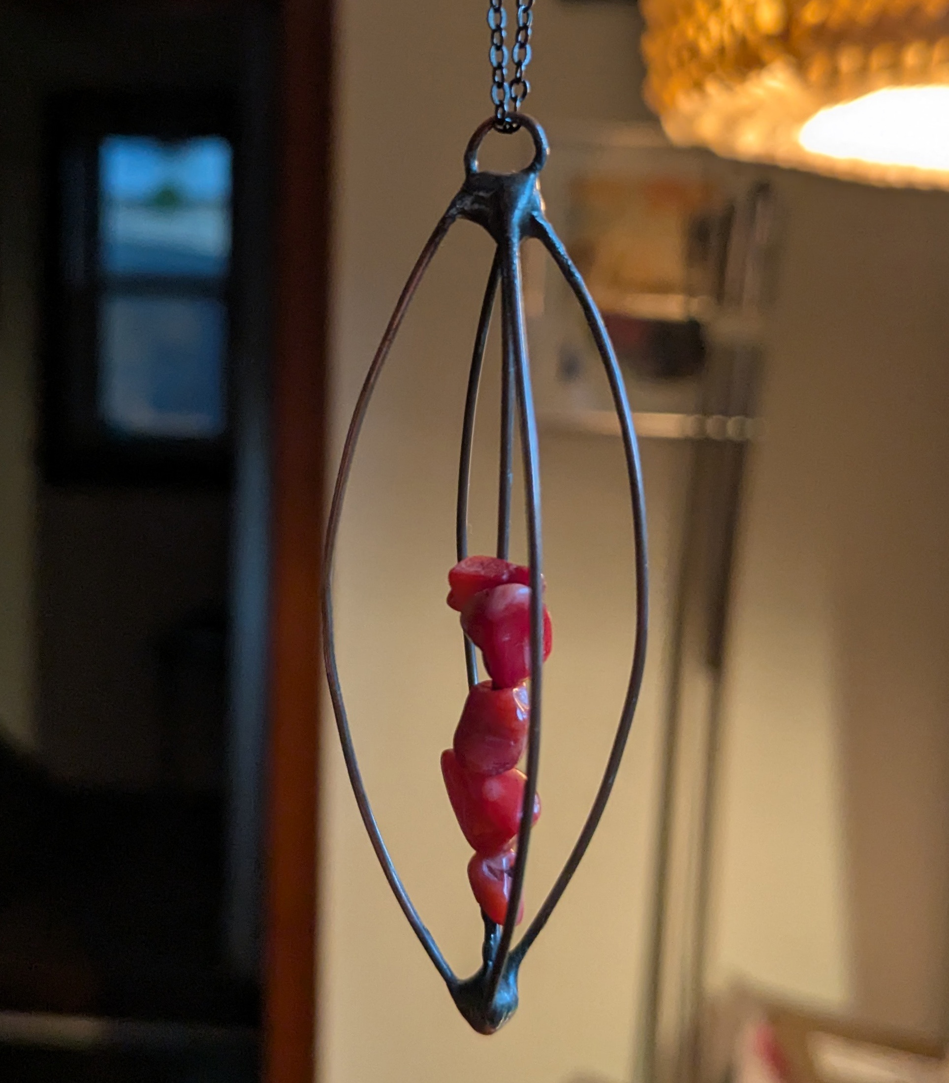 Kinetic necklace - red coral and copper wire - photo 5